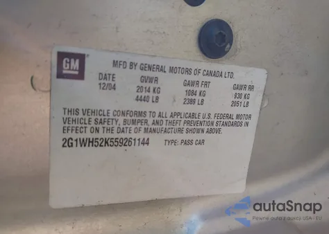 2005 Chevrolet Impala Ls из США, поврежденный, VIN 2G1WH52K559261144